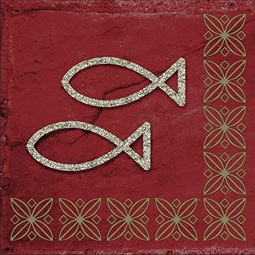 20 Napkins Modern Ichthys Bordeaux/Communion/Confirmation/Christening/Wedding 33 x 33 cm