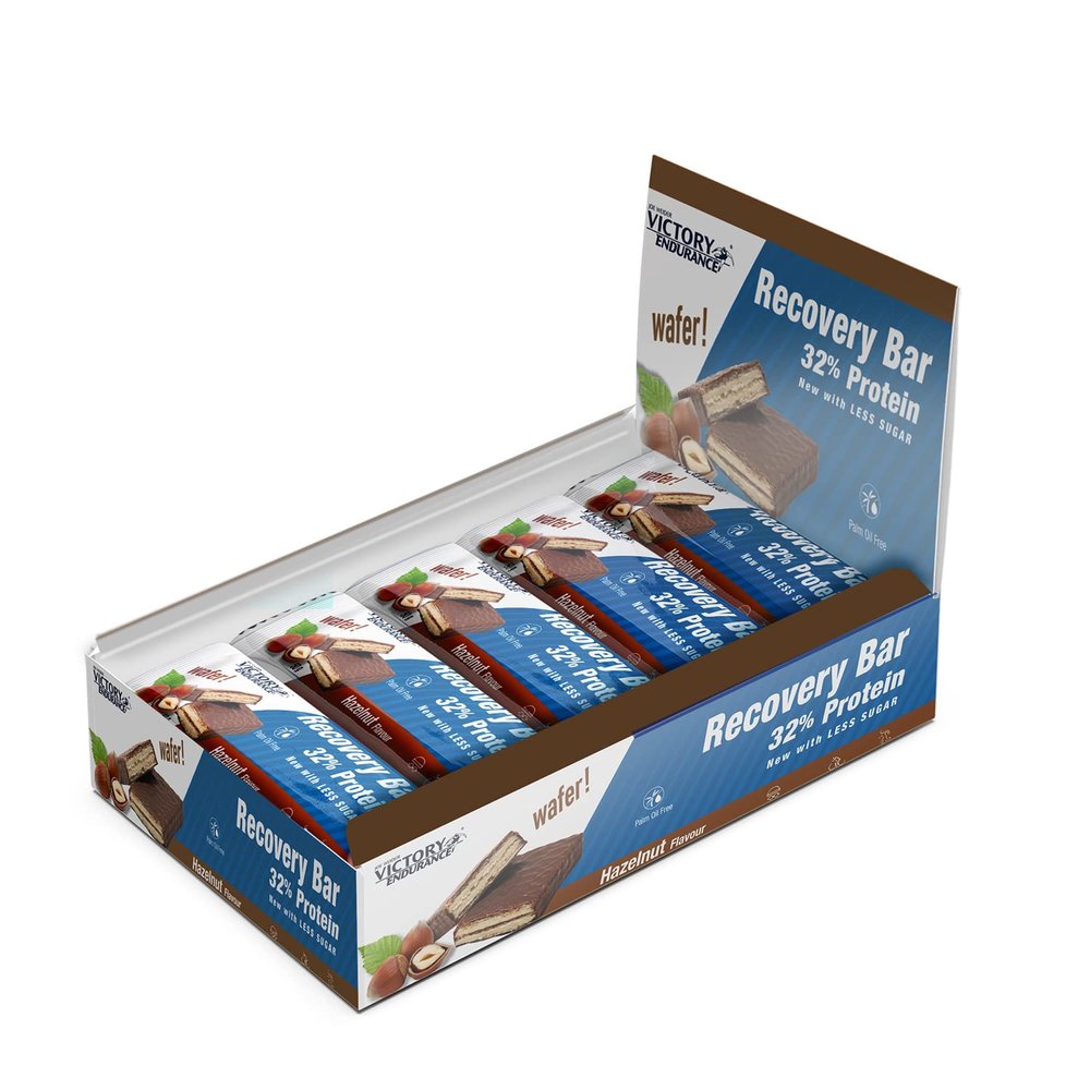 Victory Endurance Recovery Bar - Hazelnut Flavour. (12x50g) Chocolate Coated Wafer Bar for Post-Training Recovery with 32% Proteins