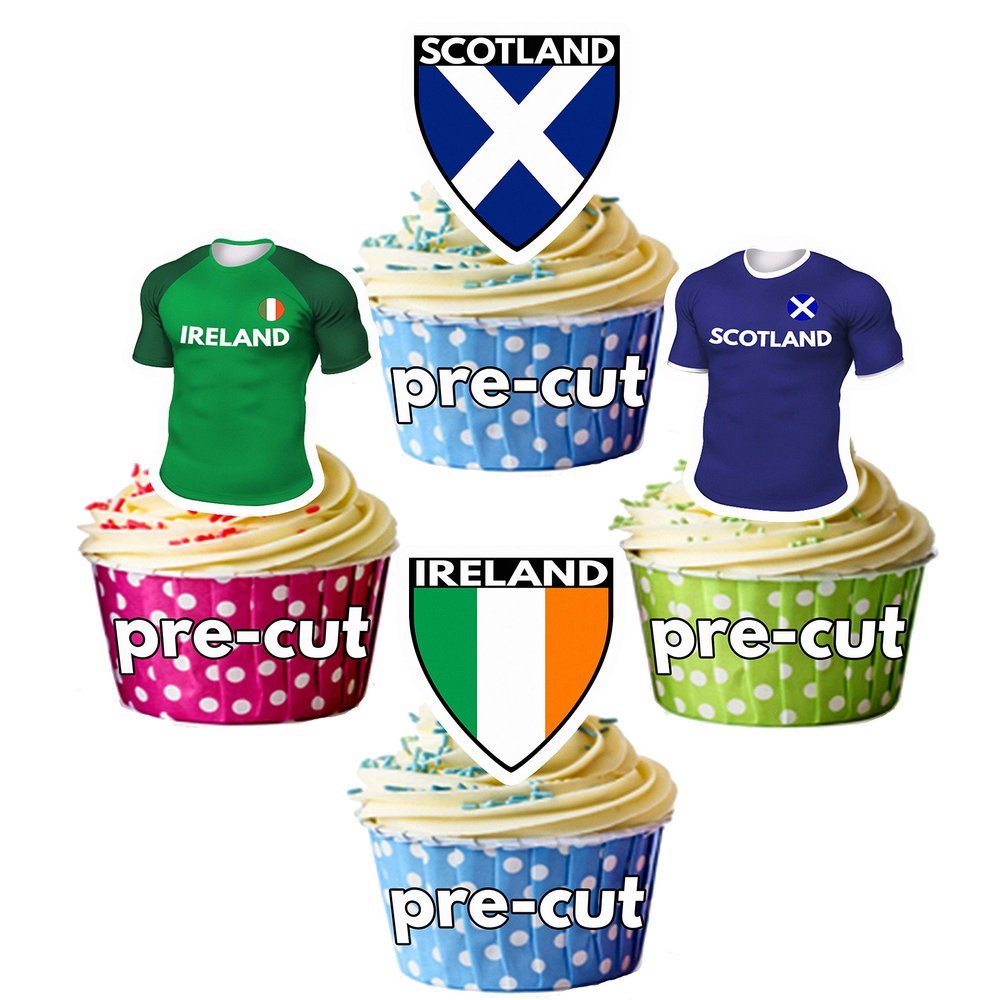 AK Giftshop Six 6 Nations Rugby Themed Precut Edible Cupcake Toppers Cake Decoration - Ireland V Scotland (48 Cake Toppers)