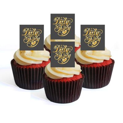 30th Birthday Dirty 30 Edible Cupcake Toppers - Wafer Cake Disc Decorations (Pack of 24)