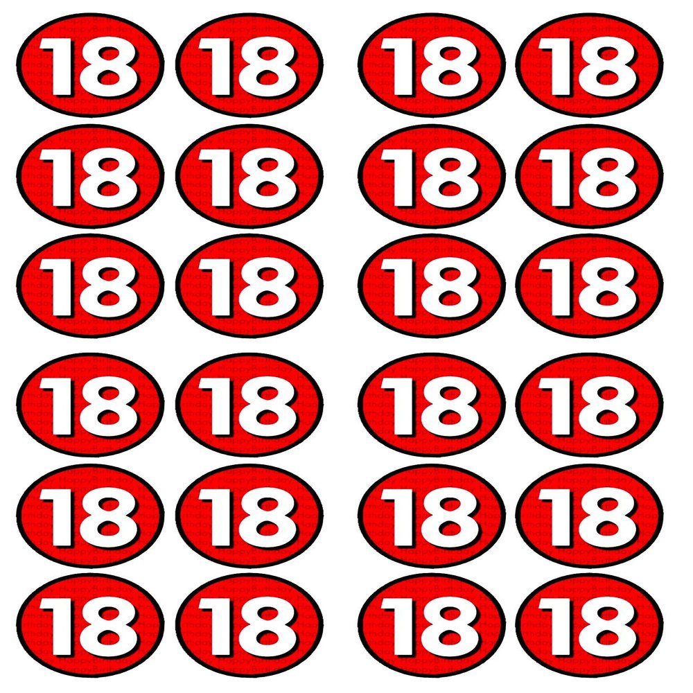 18th Birthday Red 18 Movie Rating Edible Cupcake Toppers - Wafer Cake Disc Decorations (Pack of 24)