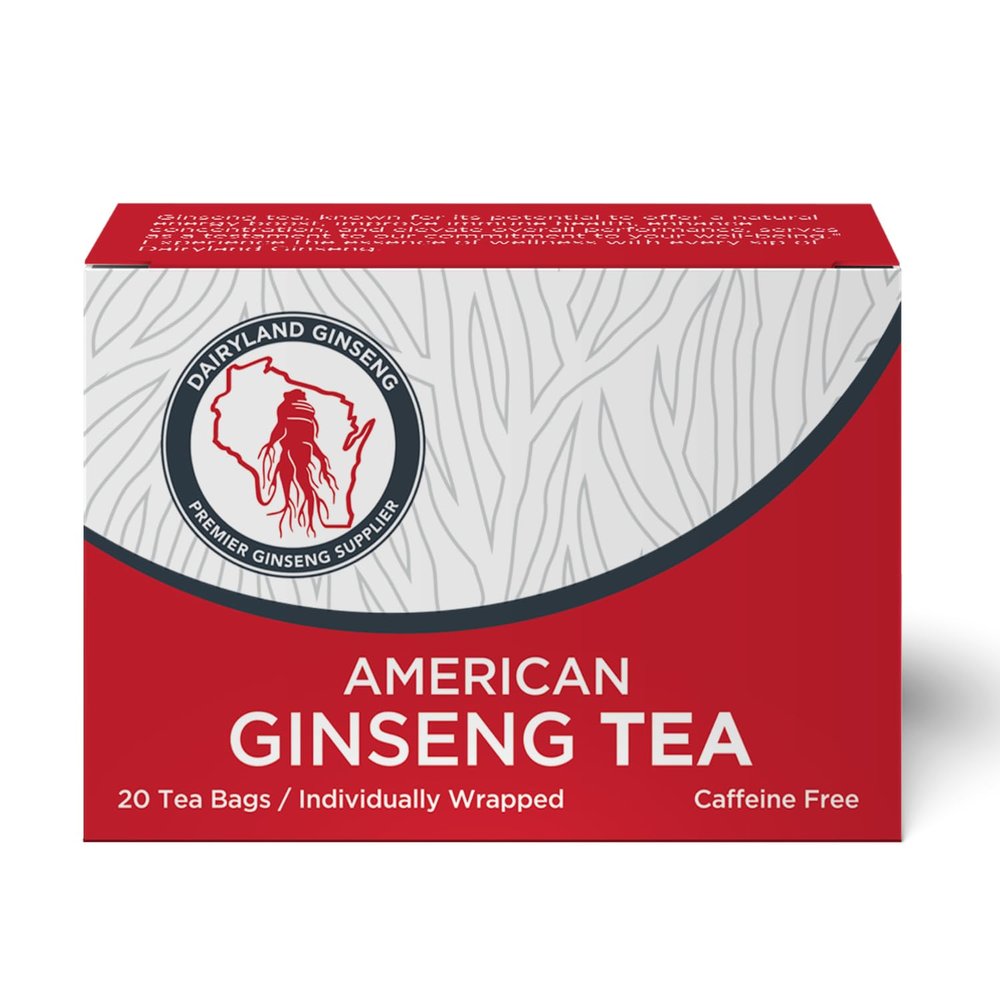 All Natural Pure American Ginseng Tea (20 CT) Potent Ground American Ginseng Root - No Fillers, Binders or Other Additives.