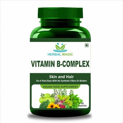 Herbal Magic's Pure & Natural Blend -Vitamin B-Complex 60 Veg Capsules - Made from 14 Different Fruits, Vegetables & Herbs UKAS LAB Tested in UK No Fillers/Colors/Preservatives/maltodextrin