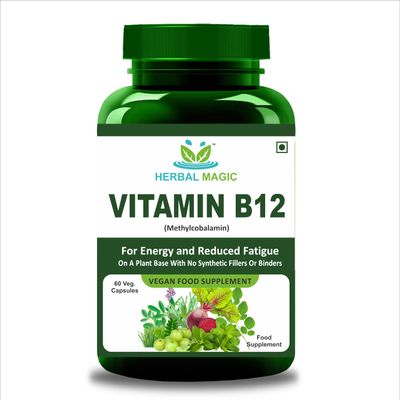 Herbal Magic's Pure & Natural Vitamin B12 Capsules x 60-9 Types of Fruits/Vegetables/Herbs - 100% Natural Formula - UKAS LAB Tested - Free from Fillers & Preservatives