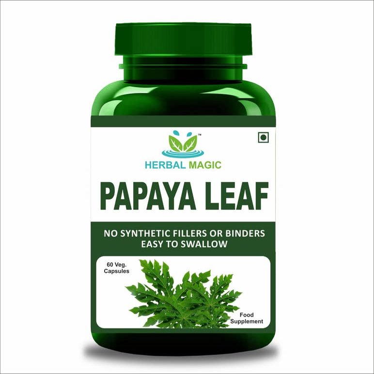 Herbal Magic Natural Papaya Leaf ( Carica Papaya) 60 x 500 mg Veg Capsules - Rich, Revered & Prized herb in Ayurveda - Whole Leaf Used - No Fillers & Preservatives (pack of 1)
