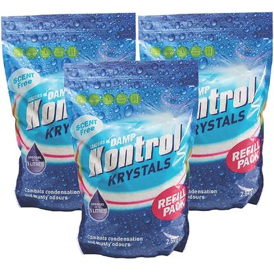 3X3 x Kontrol Refill Damp Moisture Trap Absorber Crystals 2.5kg Total 7.5kg