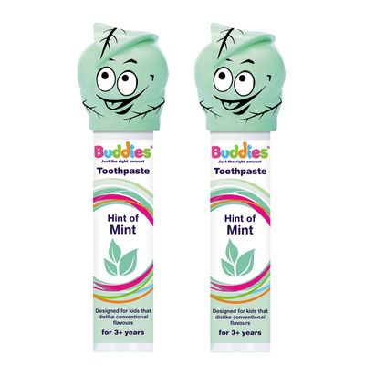 Buddies Hint of Mint Toothpaste Pump Twin Mild Butter-Mint Flavour, SLS & Paraben-Free, 1450ppm Fluoride, Low-Foam Formula for Sensitive Brushers & Special Needs - Pack 100ml 2