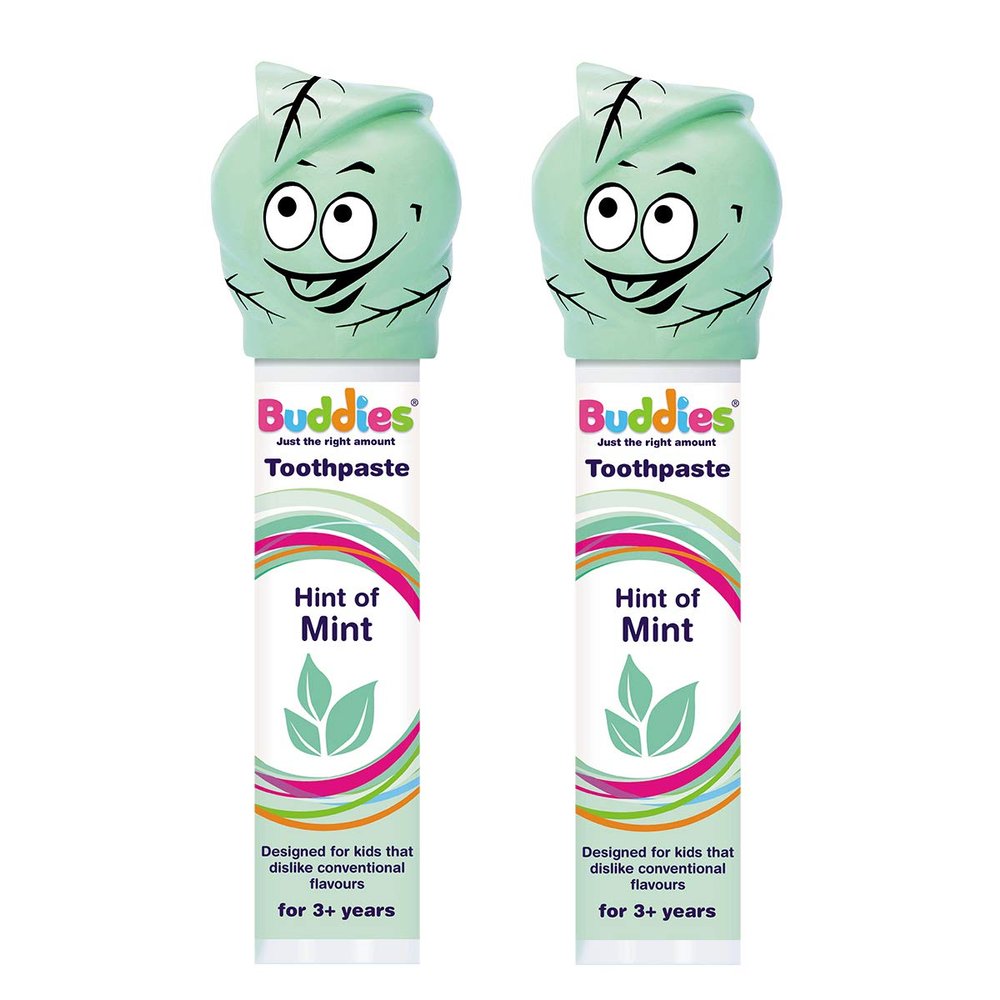 Buddies Hint of Mint Toothpaste Pump Twin Mild Butter-Mint Flavour, SLS & Paraben-Free, 1450ppm Fluoride, Low-Foam Formula for Sensitive Brushers & Special Needs - Pack 100ml 2