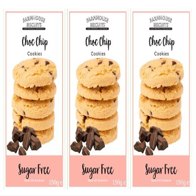 Farmhouse Biscuits - Sugar Free Chocolate Chip Cookies 150g (3 Pack)