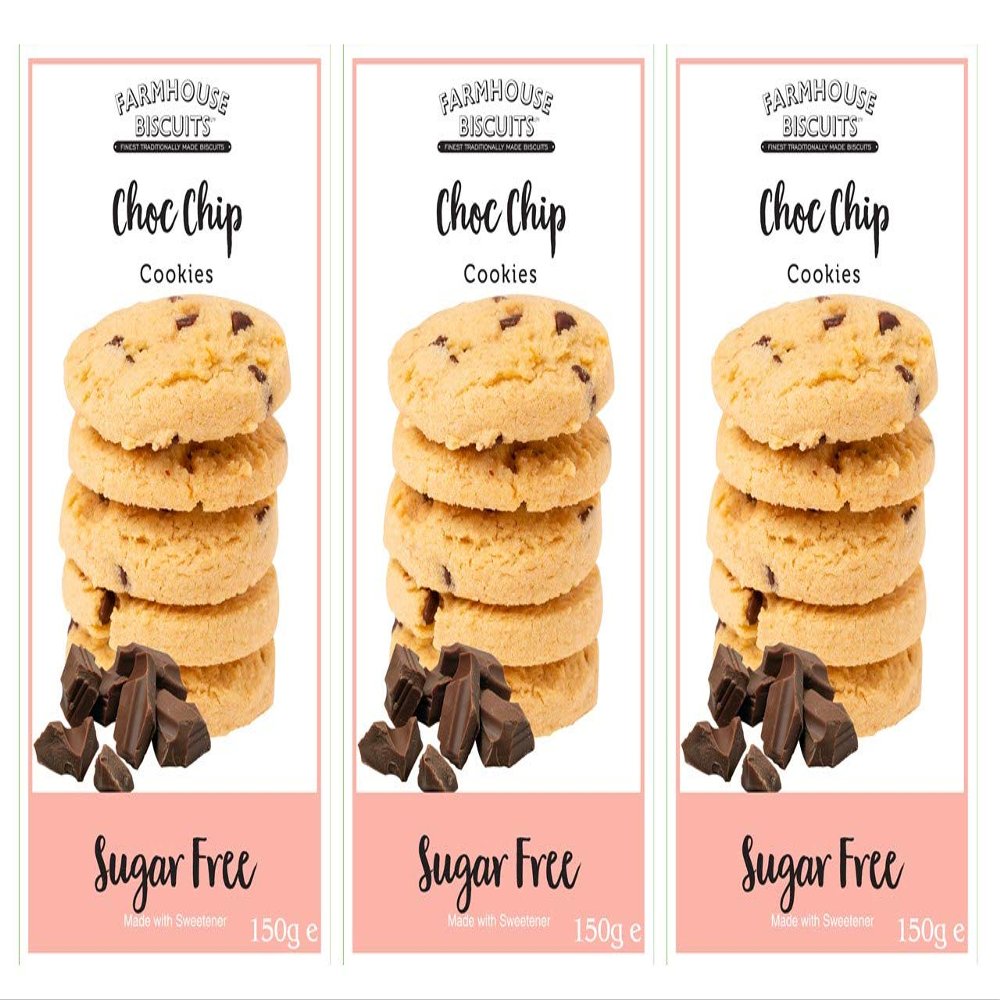 Farmhouse Biscuits - Sugar Free Chocolate Chip Cookies 150g (3 Pack)
