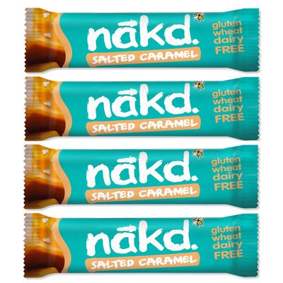 Salted Caramel - Nakd Raw Fruit Nut Bars 35g Each - Gluten Wheat Dairy Sugar Free (Pack of 4)