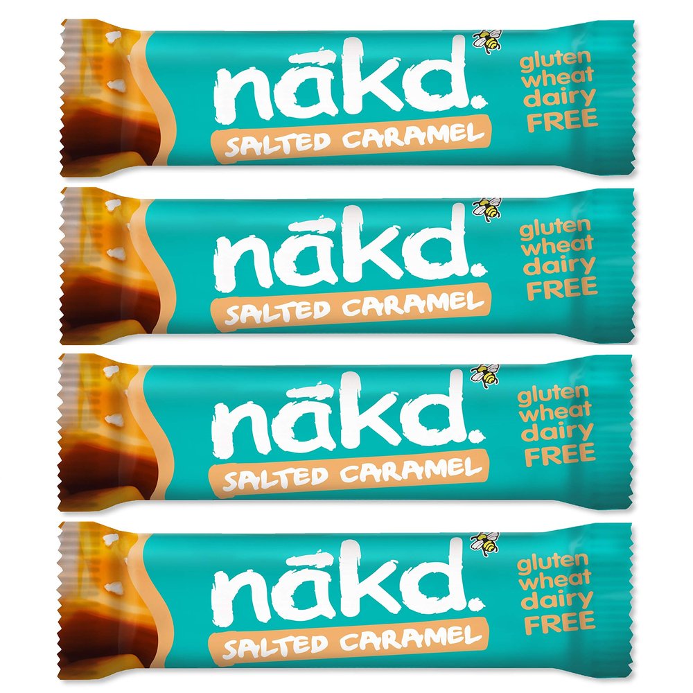 Salted Caramel - Nakd Raw Fruit Nut Bars 35g Each - Gluten Wheat Dairy Sugar Free (Pack of 4)