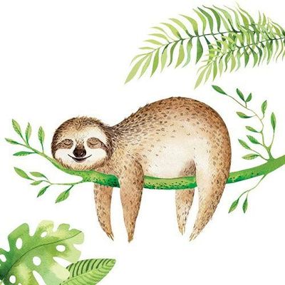 20 napkins, sweet sloth from the jungle as an animal motif, 33 x 33 cm