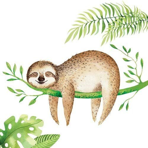 20 napkins, sweet sloth from the jungle as an animal motif, 33 x 33 cm