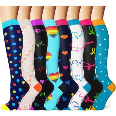 Copper Compression Socks 15-20 mmHg for Men & Women 8 Pairs Circulation Support for Nurses, Travel, Running, Hiking, Soccer,Gift,Pregnant, Nurses(S/M)