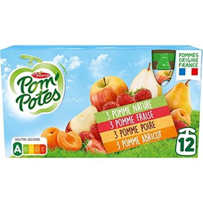 Materne Pom'pots Multivarietes 12 x 90 g (3 Strawberry Apples + 3 Apricot Apples + 3 Natural Apples + 3 Pear Apples