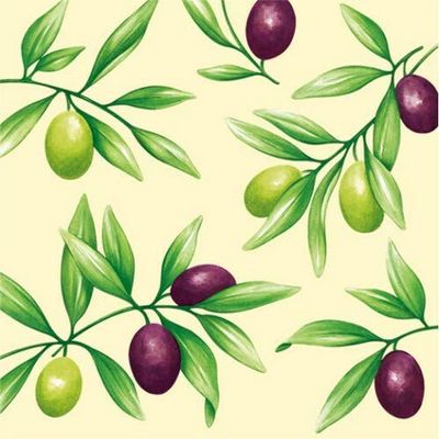 20 Napkins Painted Olive Branches for Food Mediterranean 33 x 33 cm