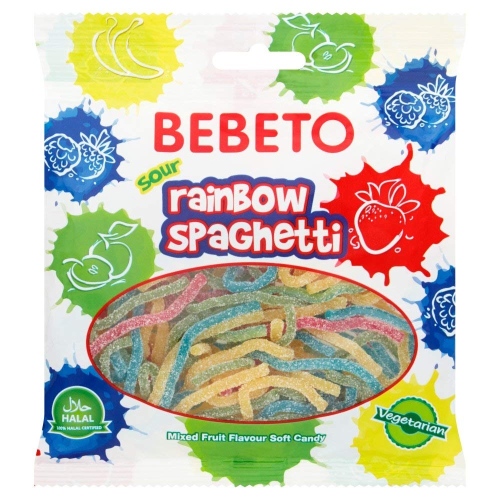 Bebeto Sour Rainbow Spaghetti, Pack of 20 x 70 g