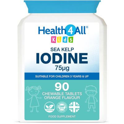 Health4All Kids Sea Kelp Iodine 75mcg 90 Chewable Tablets 3 Months Supply, Natural Vegan Iodine Supplement for Children 3+, Supports Learning & Growth, Sugar-Free Orange Flavour | Made in UK
