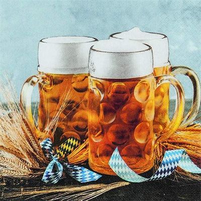 20 napkins, beer mugs for a Bavarian theme party or for the Oktoberfest, 33 x 33 cm