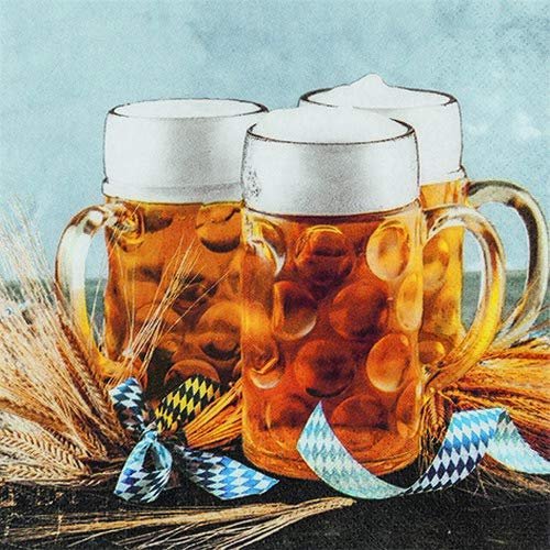 20 napkins, beer mugs for a Bavarian theme party or for the Oktoberfest, 33 x 33 cm