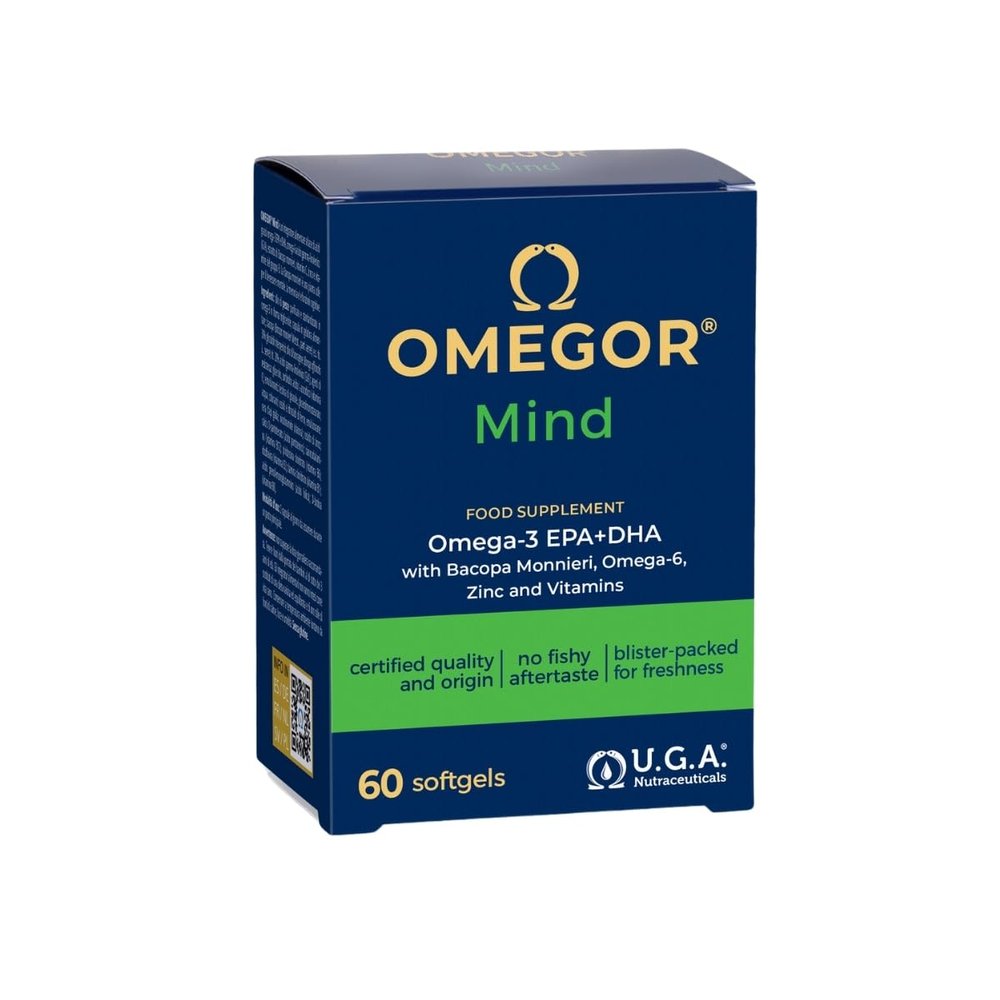 OMEGOR Mind Omega 3 and Bacopa Monnieri - Memory and Focus Supplement for Kids and Senior with Borage Oil, Zinc and Vitamin B (60 Capsules)