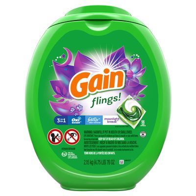 Gain Flings! Liquid Laundry Detergent Pacs, Moonlight Breeze, 96 Count