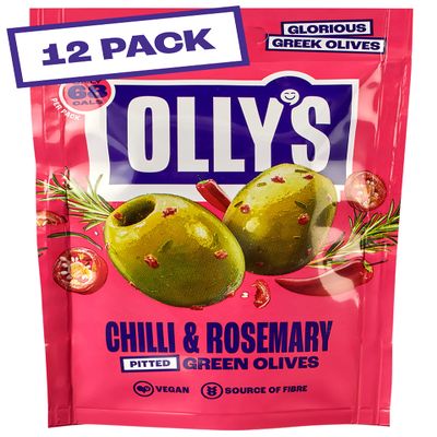 Olly's Olives, Chilli & Rosemary, 50 g (Pack of 12), 100% Natural Ingredients, Handy Snack Pouches, Healthy Vegan Snacks, Low Calorie, Source of Fibre, No Preservatives, Gluten Free