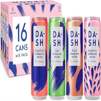 DASH Water Mixed Pack x 16 Flavoured Sparkling Spring Water Raspberry, Lime, Grapefruit, Peach Infused with Wonky Fruit (16 x 330ml cans)