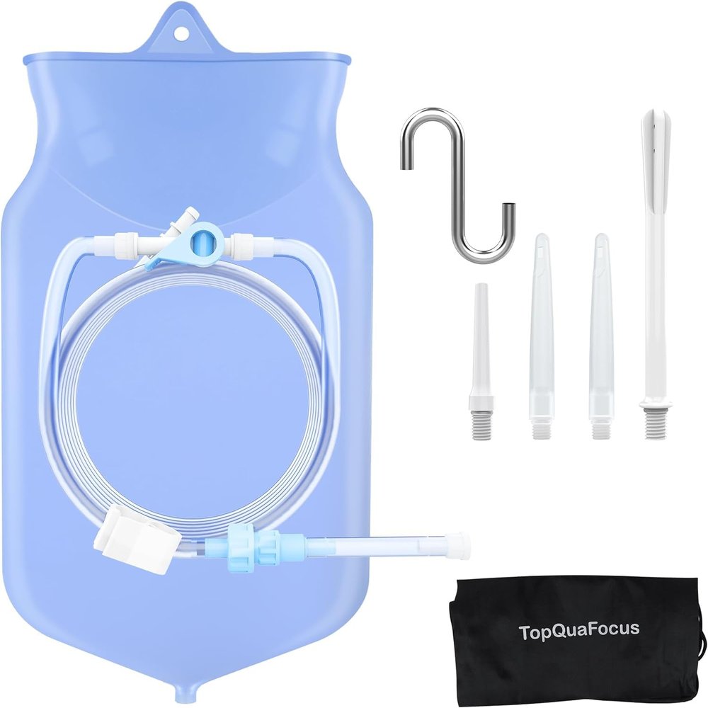 TopQuaFocus 2L Enema Kit, Reusable Coffee Enema Bag for Colon Cleaning - 6.5ft Silicone Hose, Clear Colon Cleanse Enemas for Women 4 Reusable Tips