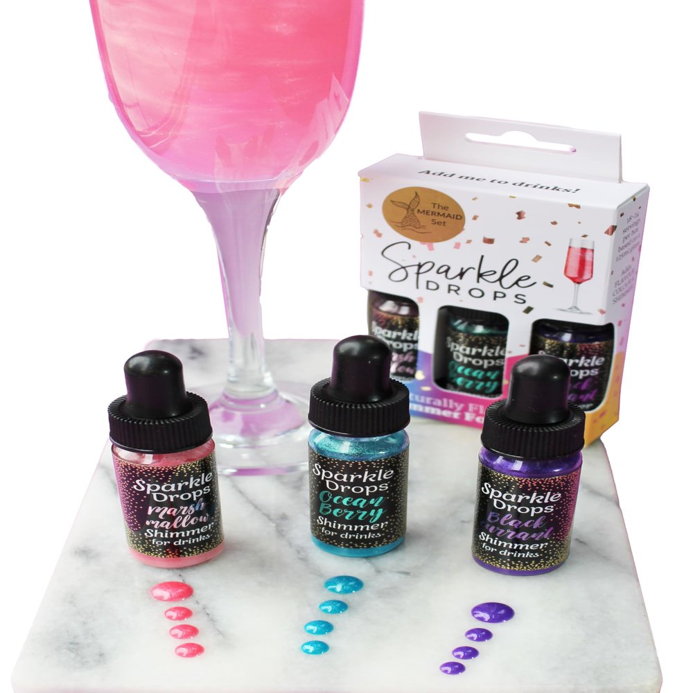 Sparkle Drops Mermaid Gift Set Drinks Shimmer For Gin, Prosecco And Sparkling Wine, Natural flavours, Party Gift (30ml, 24 servings)