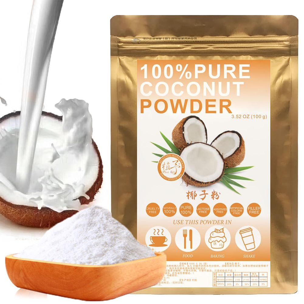 Plant Gift 100% Pure Coconut Powder Natural Powder, Great Flavor for Drinks, Smoothie, Yogurt, Baking, Cookies, Cakes and Beverages, Non-GMO Powder, No Filler, No additives 100G/3.25oz