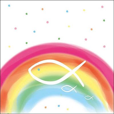 20 Napkins Fish on Colourful Rainbow as Table Decoration for Christening, Communion and Confirmation 33 x 33 cm
