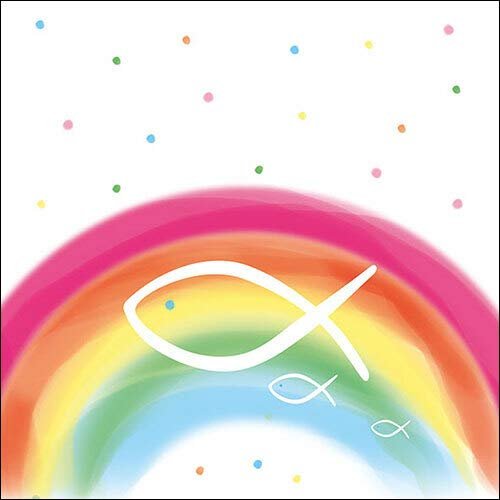 20 Napkins Fish on Colourful Rainbow as Table Decoration for Christening, Communion and Confirmation 33 x 33 cm