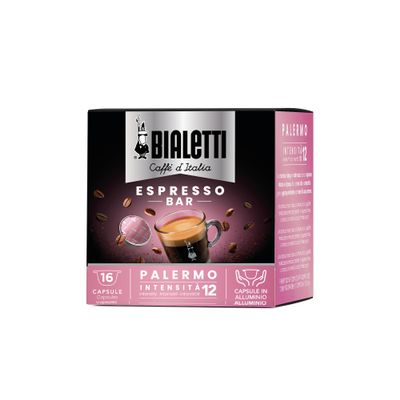 BIALETTI Caf Palermo - 16 Mokespresso Capsules "I Caff d'Italia" - Extra Strong Coffee - Very Sea Cocoa Flavouring