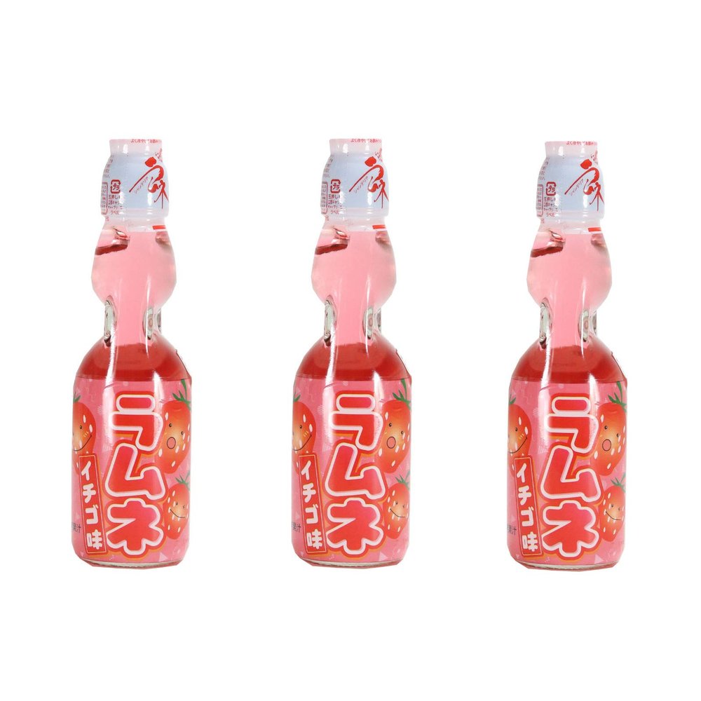 Hatakosen Ramune Strawberry, 200 ml (3 Bottles)