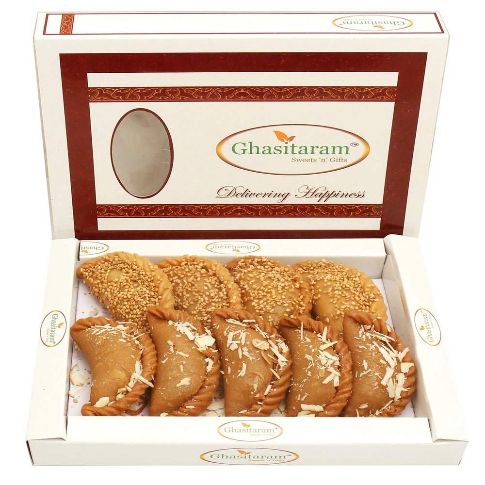 Ghasitaram Gifts Holi Sweets, Holi Gifts, Holi Hamper Roasted Til/Sesame and Traditional Gujiyas Box