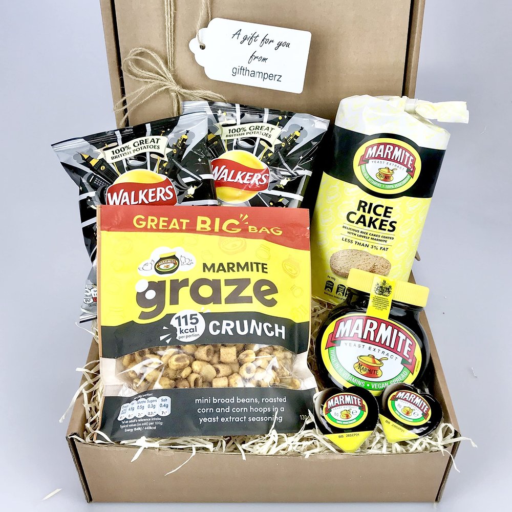 Limited Edition - Love it or hate it MARMITE Hamper Food Gift Box - Nuts, Crisps, Biscuits Unique Gift