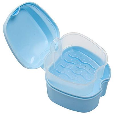 Denture Case, Denture Cup with Strainer, Coolrunner Denture Bath Box False Teeth Storage Box with Basket Net Container Holder for Travel, Retainer Cleaning