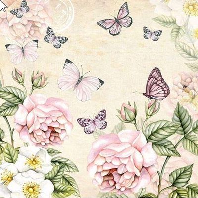 20 Napkins Botanical Garden on Cream as Table Decoration for Spring and Summer with Roses 33 x 33 cm