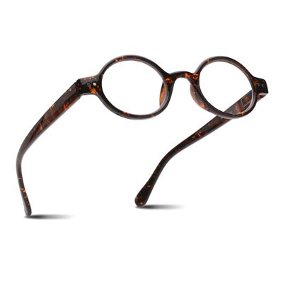 2SeeLife Small Round TR-90 Reading Glasses for Men & Women - Narrow-Medium Fit, Sturdy Frame, Spring Hinges, Retro Readers, Brown Tortoise, +1.00