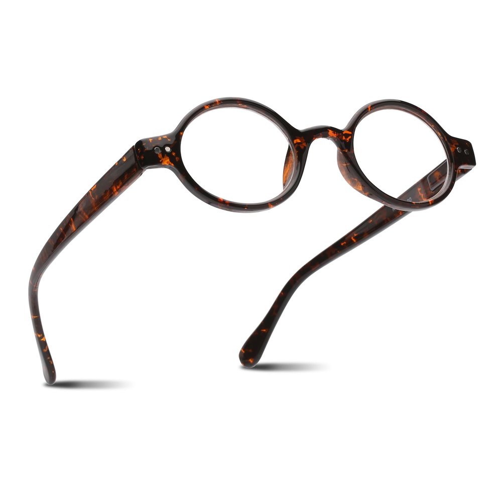 2SeeLife Small Round TR-90 Reading Glasses for Men & Women - Narrow-Medium Fit, Sturdy Frame, Spring Hinges, Retro Readers, Brown Tortoise, +1.00