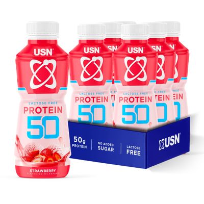 USN Trust 50 Protein Shakes Strawberry 6 x 500ml High Protein Ready to Drink 50g Protein Low Fat No Added Sugar Lactose-Free Guilt-Free Shakes for Muscle Recovery - Packaging may vary