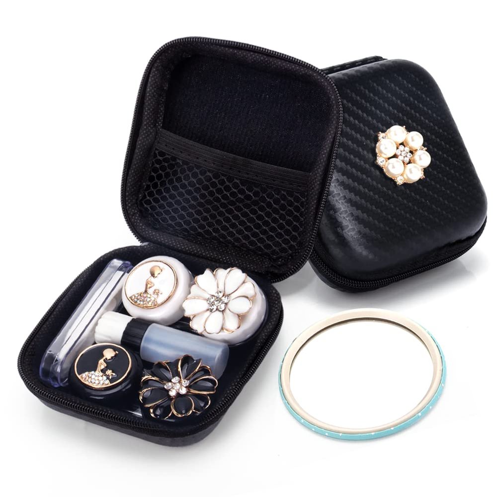 Contact Lens Box Crown Cute Contact Lens Travel Case Contact Lens Case Container Holder Storage Box Portable Contact Lens Travel Kits Cute Mini (Black)