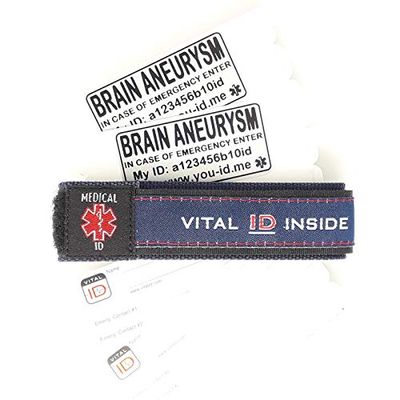 Aneurysm alert bracelet UK. Easily seen found medical emergency ID wristband Brain Aneurysm. First responder awareness in case emergency. Waterproof Updateable Not engraved SOS ICE FREE online service