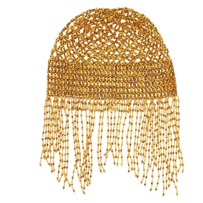 (1 pc) Gold - Women Belly Dance Cap Beaded Headpiece Sparkling Hat Dance Costume Accessories,46 cm / 18.11 inch(Stretchy)