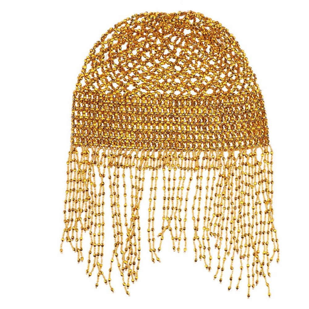 (1 pc) Gold - Women Belly Dance Cap Beaded Headpiece Sparkling Hat Dance Costume Accessories,46 cm / 18.11 inch(Stretchy)