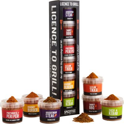 SPICE-N-TICE License to Grill BBQ Seasoning Gift Set - 6 Gourmet Spice Rubs for Grill, Air Fryer & Oven Cooking - 100% Natural - Salt & Sugar Free