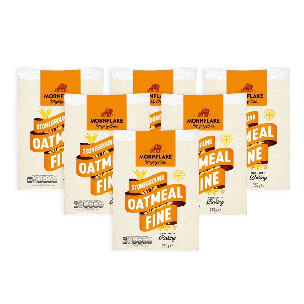Mornflake - Mighty Oats Stoneground Fine Oatmeal 6x 750g. High In Fibre. Perfect For Breakfast Porridge Oats, Granola and Baking. Suitable For Vegan Diet