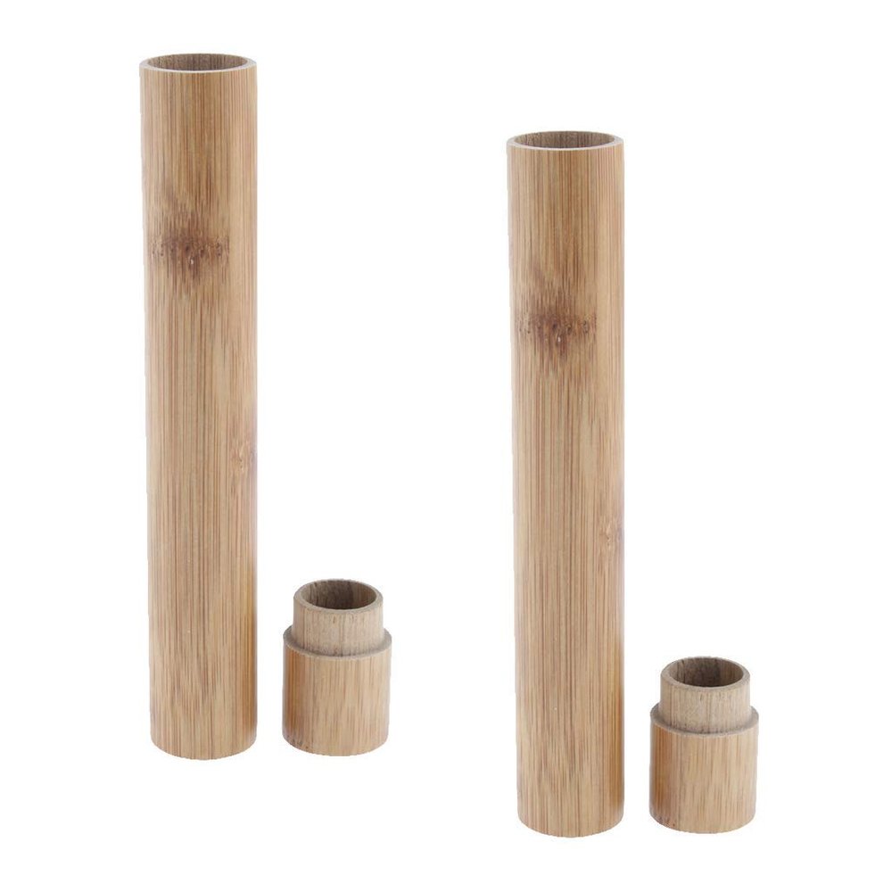 (2 pcs) Portable Natural Bamboo Toothbrush Case Toothbrush Protect Holders for Home or Travel